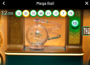 Sorteio das bolas no jogo Mega Ball