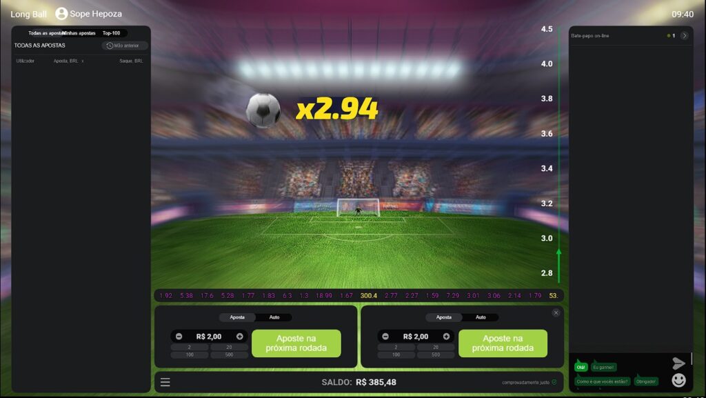 Interface de jogo de Long Ball