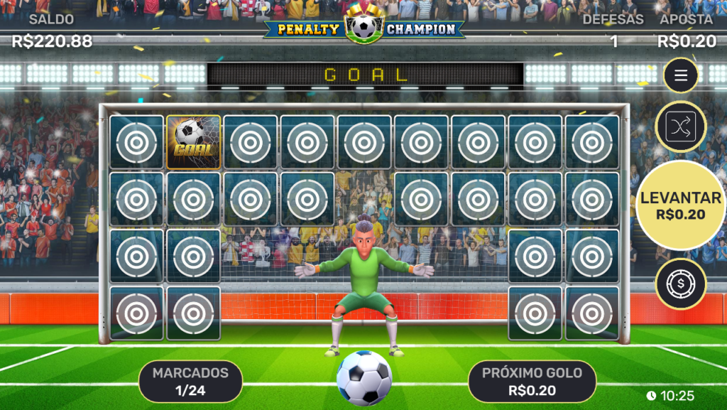 Interface do jogo Penalty Champion.