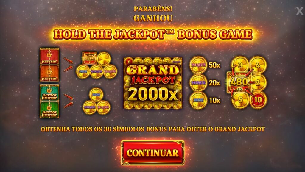 Jogo bônus de Hold the Jackpot de 36 Coins